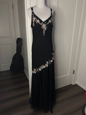 Vintage 90s Fairy Whimsygoth Floral Embroidered Asymmetical Maxi Dress